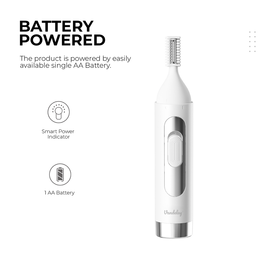 Vandelay T-801 (3-in-1) Cordless Eyebrow Trimmer, Ear Hair Cutter, Nose Hair Trimmer and Facial Hair Remover - Small, Portable, and Low Noise with Washable Interface. Unisex Battery Operated Ergonomic Design with Cleaning Brush Included