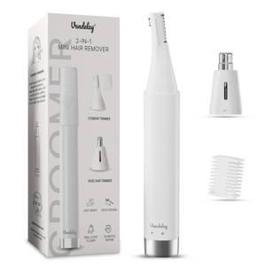 Vandelay T-802 (2-in-1) Cordless Eyebrow Trimmer, Nose Hair Trimmer and Ear Hair Cutter, - Small, Portable, and Low Noise with Washable Interface. Unisex Battery Operated Ergonomic Design with Cleaning Brush Included