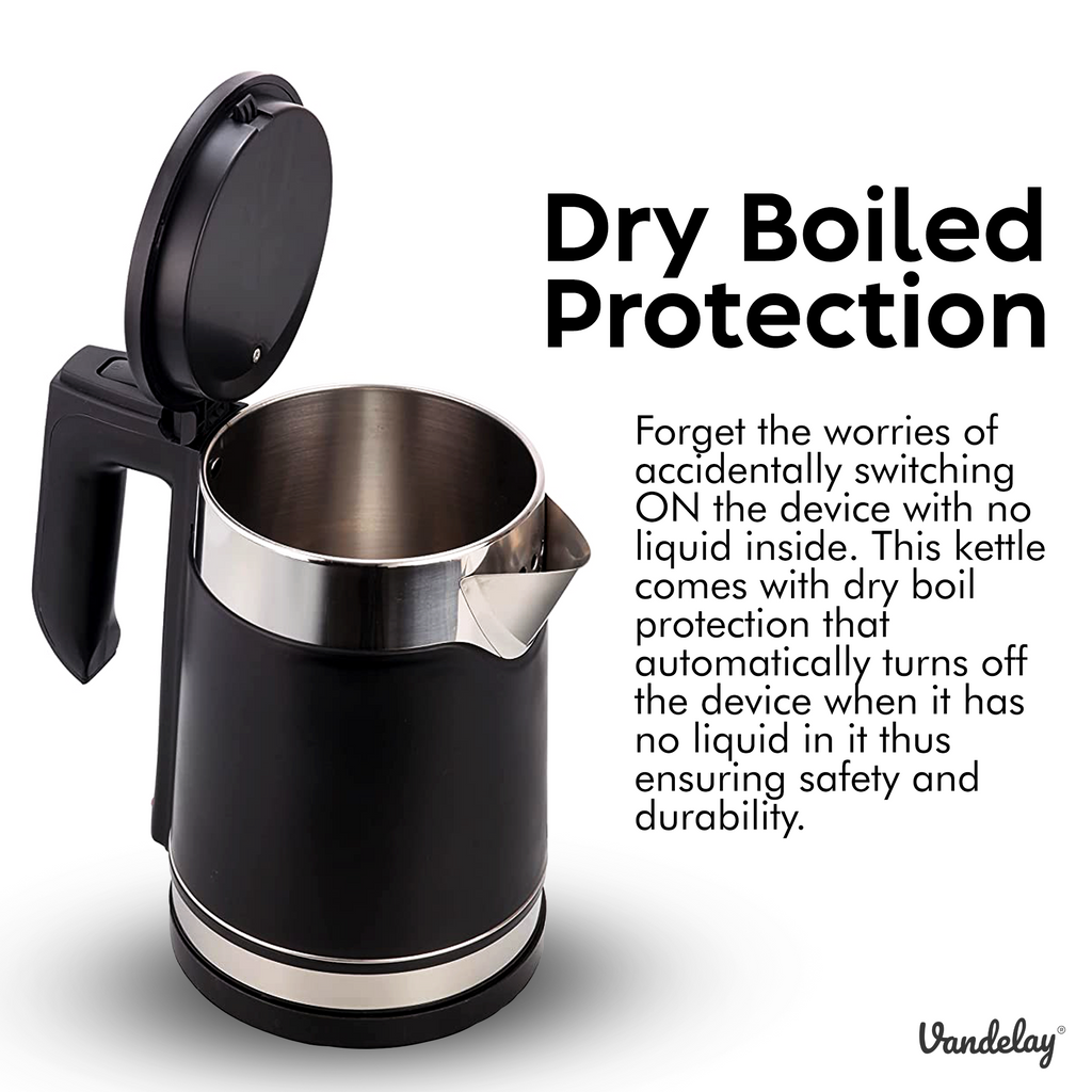 Vandelay Electric Kettle (1.7L) - Double Wall, Cool Touch Kettle with Dry-Boil Protection