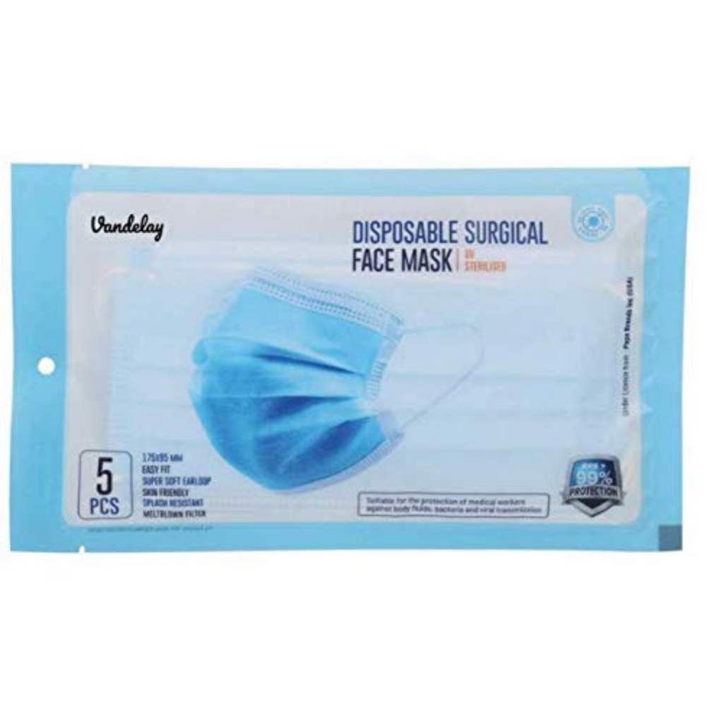 Vandelay®  3 Ply Face Mask - UV Sterilized - (10 Packs of 5)
